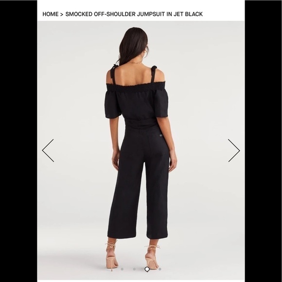 NWT - 7 For All Mankind - Smocked Off-Shoulder Jumpsuit - Jet Black - Size:S - Picture 3 of 5